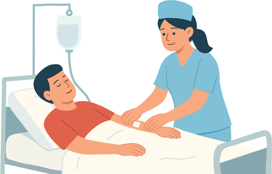 Nurse caring for a patient in a hospital bed