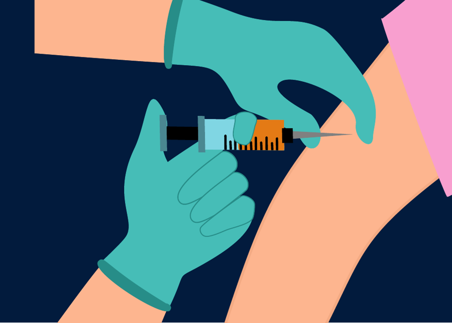 Gloved hands giving an injection
