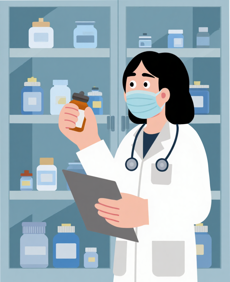 Pharmacist holding a medication bottle