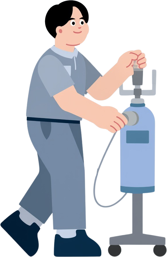 Nurse adjusting an oxygen tank