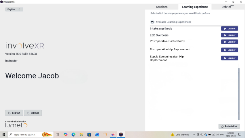 Learning Experience tab showing the list of assigned scenarios