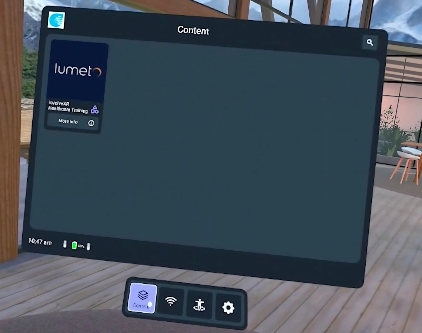 Headset home screen showing battery levels