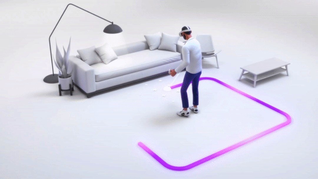 Person in a headset inside a glowing virtual boundary