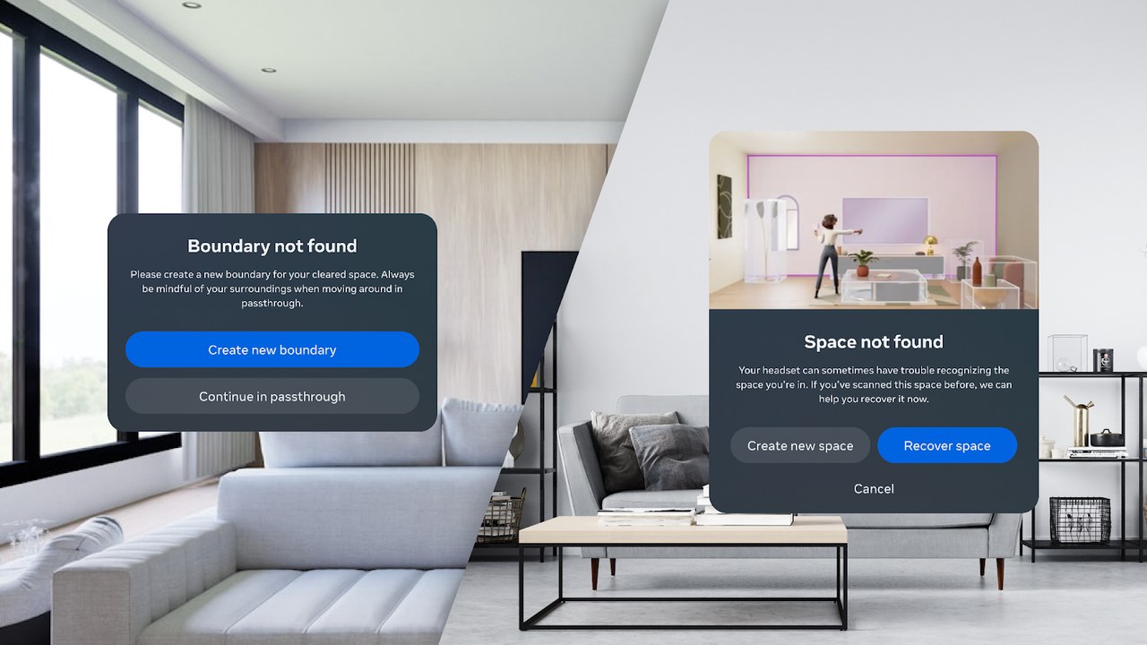 Boundary not found and Space not found messages in a living room
