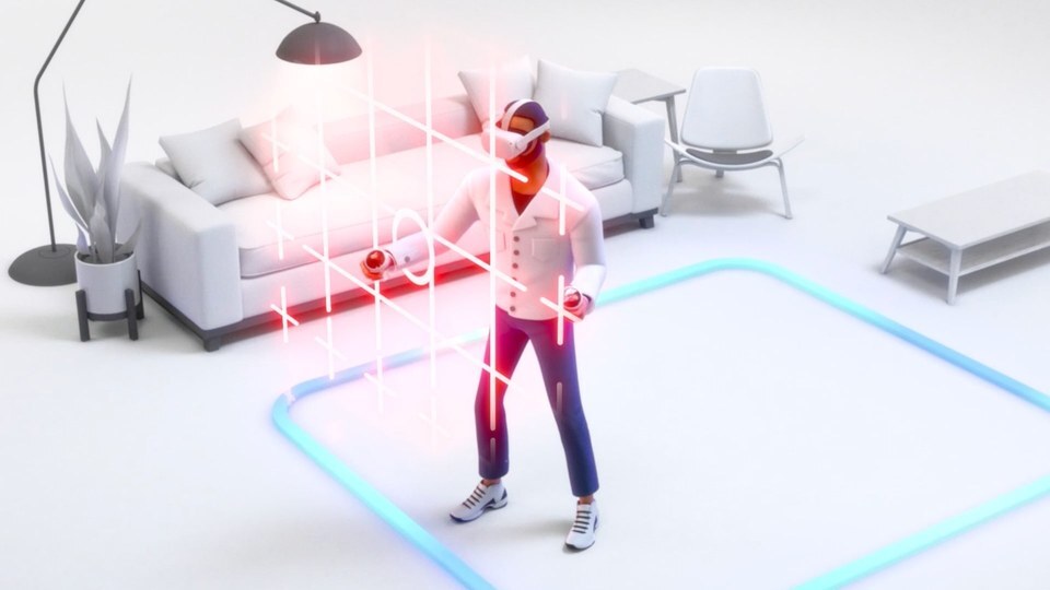 Person walking inside a large room-scale boundary