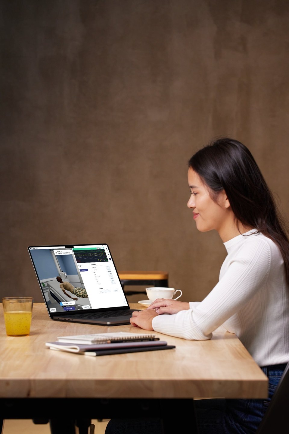 Learner using InvolveXR OnScreen on a laptop at a desk