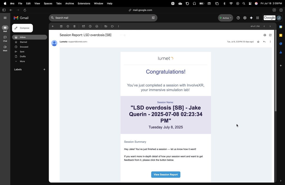 Results email with the View Session Report button