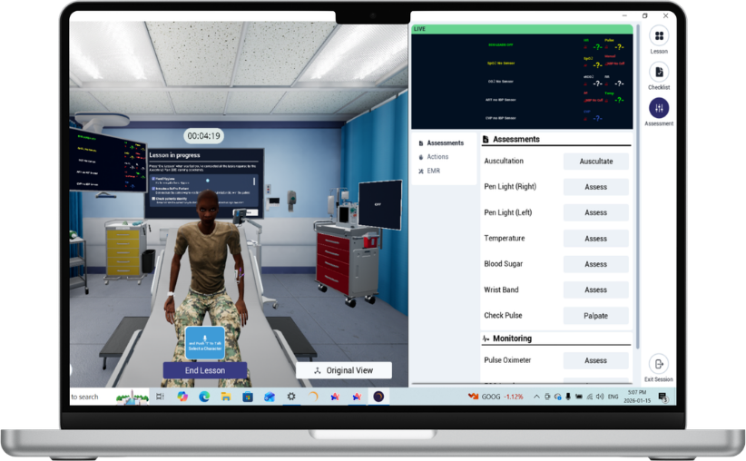 OnScreen interface with the patient on the left and the assessment panel on the right