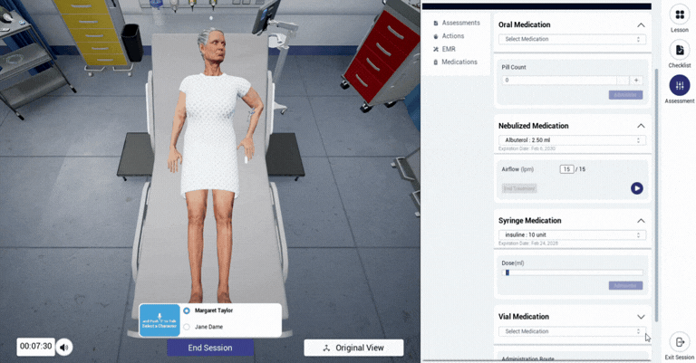 OnScreen session with the medication panel open beside the patient