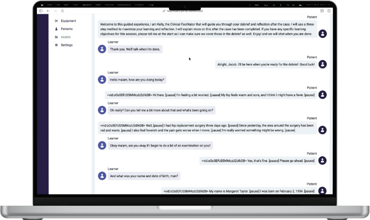 Conversation transcript on the Session page, shown on a laptop