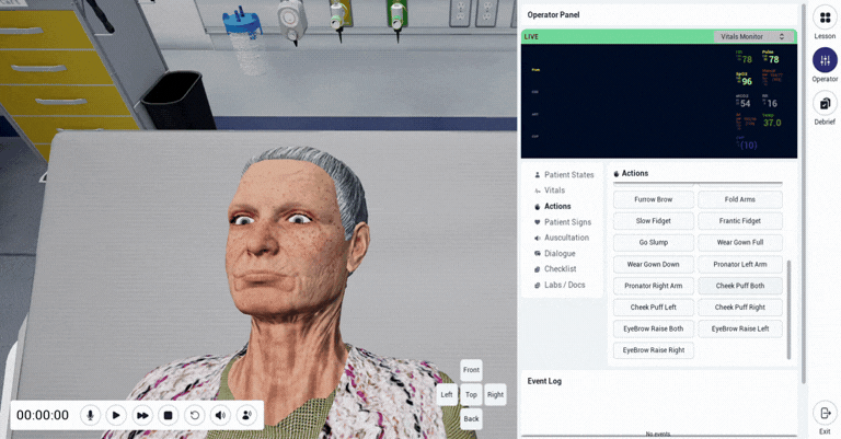 Close-up of a patient with a stroke presentation and the operator panel