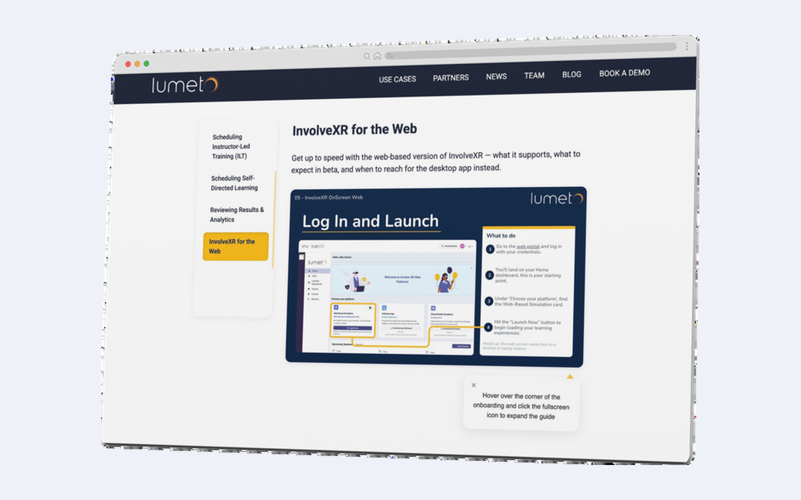 InvolveXR for the Web onboarding guide page