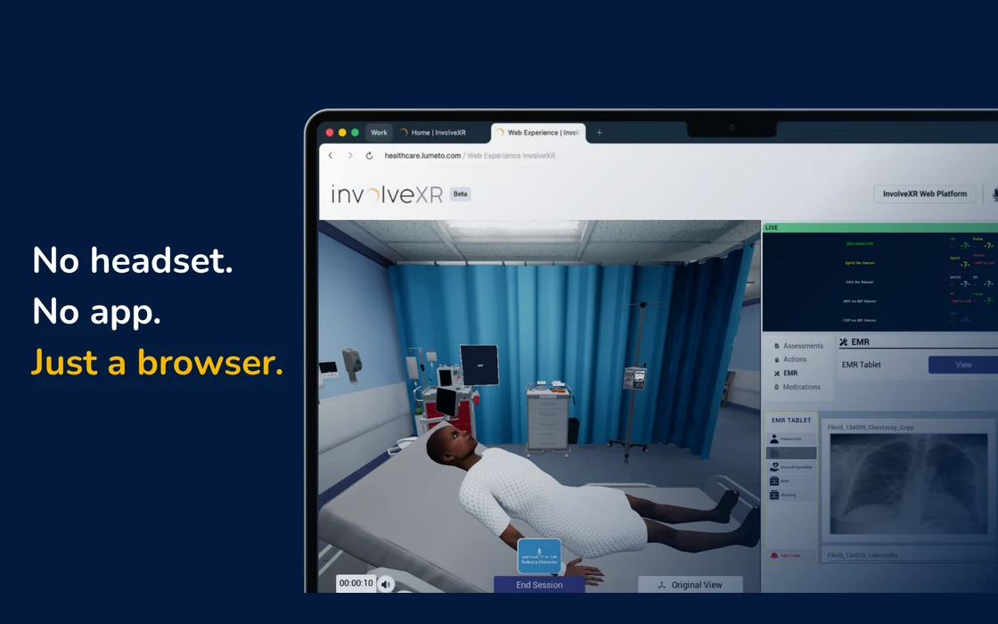No headset. No app. Just a browser. OnScreen Web on a laptop