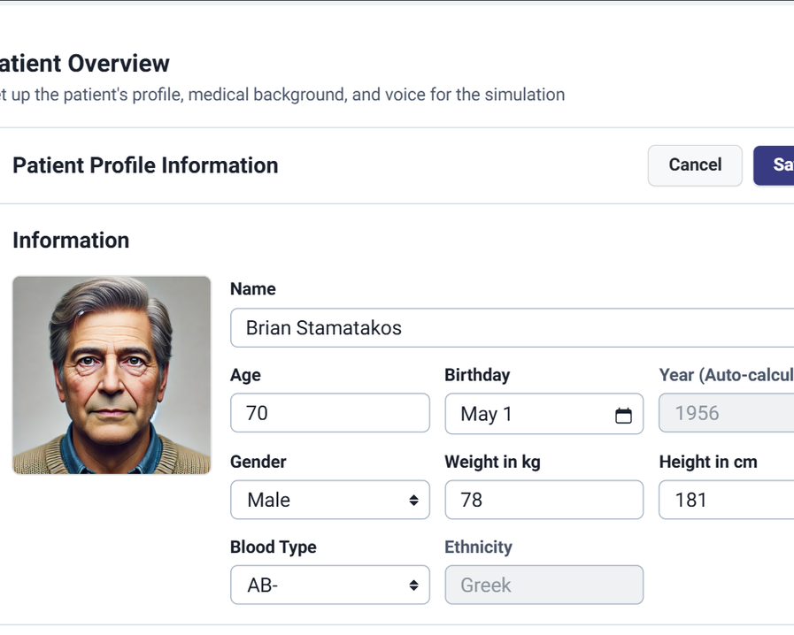 Patient profile with the birthday field and the age calculated automatically