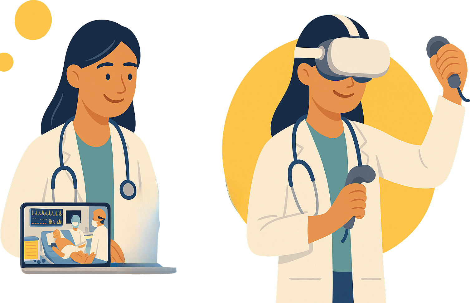 Illustration of a clinician trying a VR headset