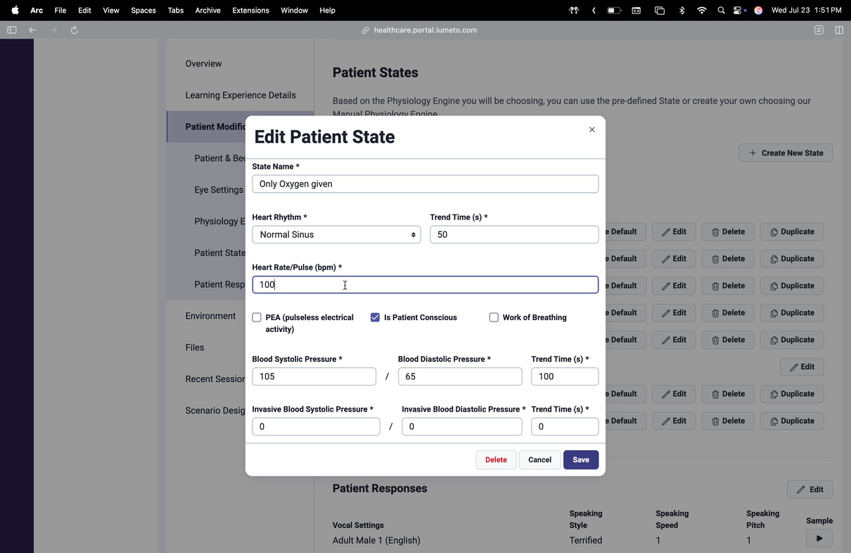 Edit Patient State window