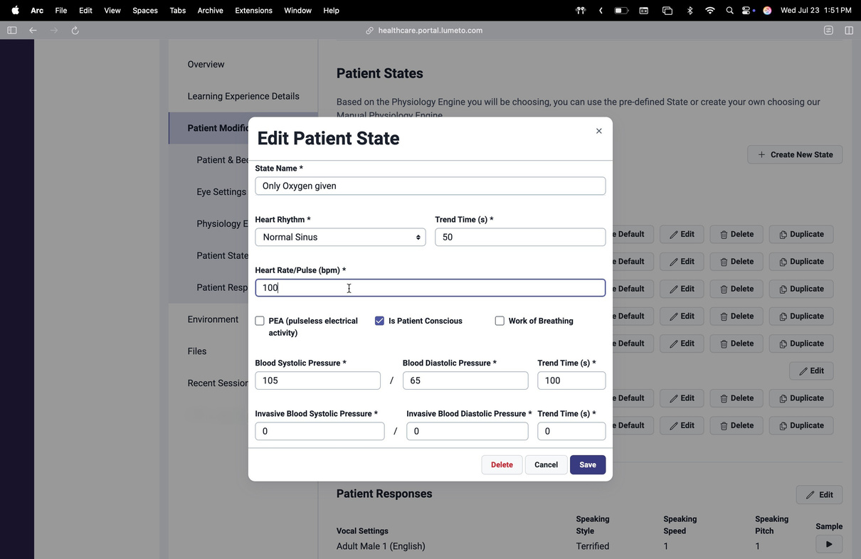 List of patient states