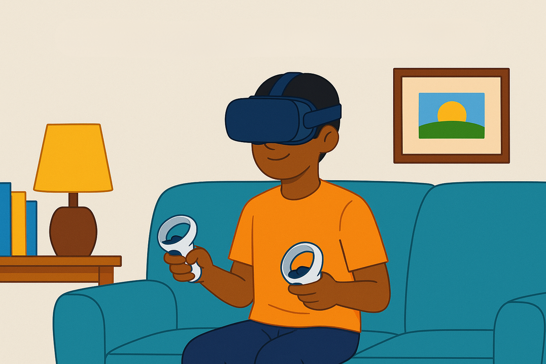 Learner practising alone in a VR headset at home