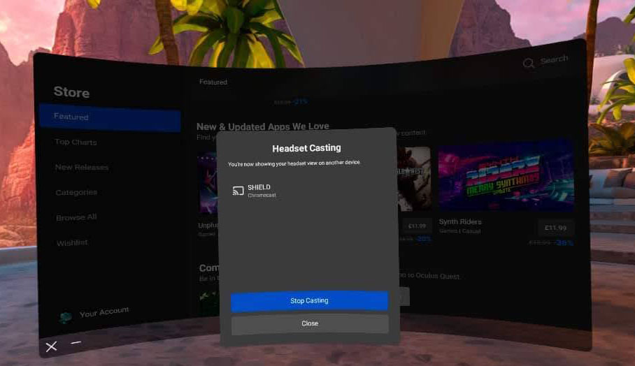 Cast menu inside the Meta Quest headset