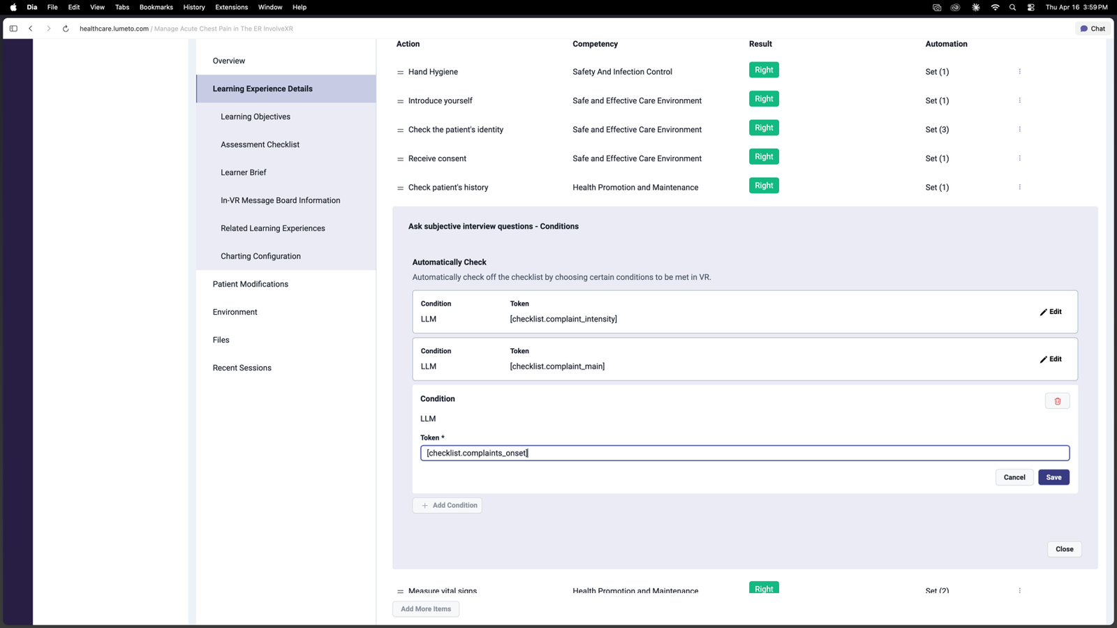 Assessment Checklist section with checklist items
