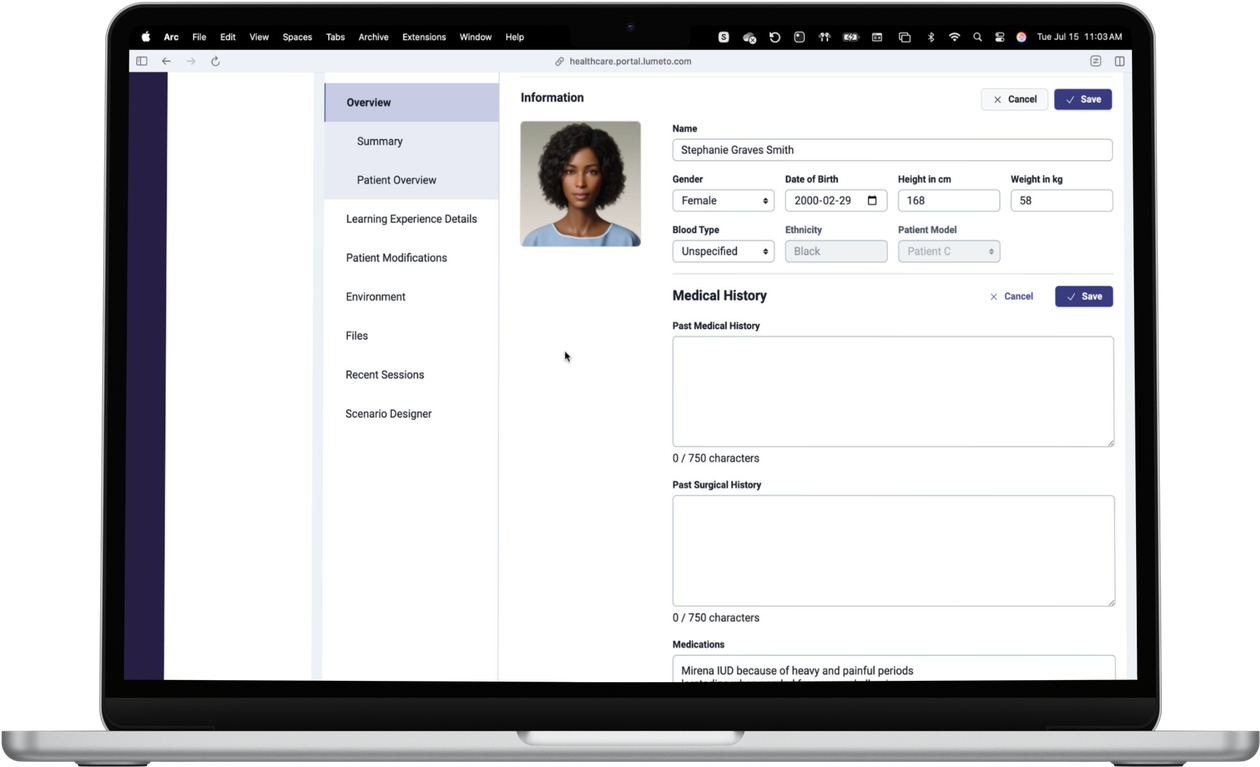 Patient settings in the Web Portal on a laptop