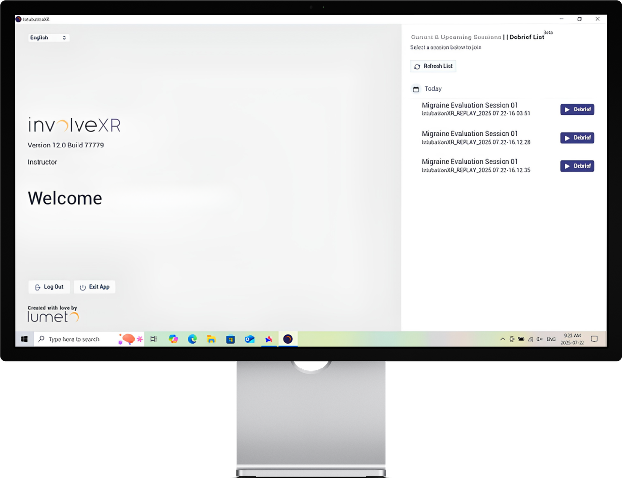 Trainer App home screen listing scheduled sessions on a monitor