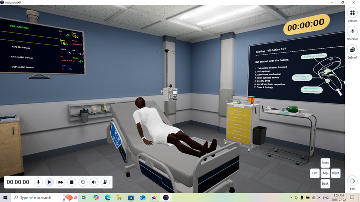 Trainer view of the VR room with session controls