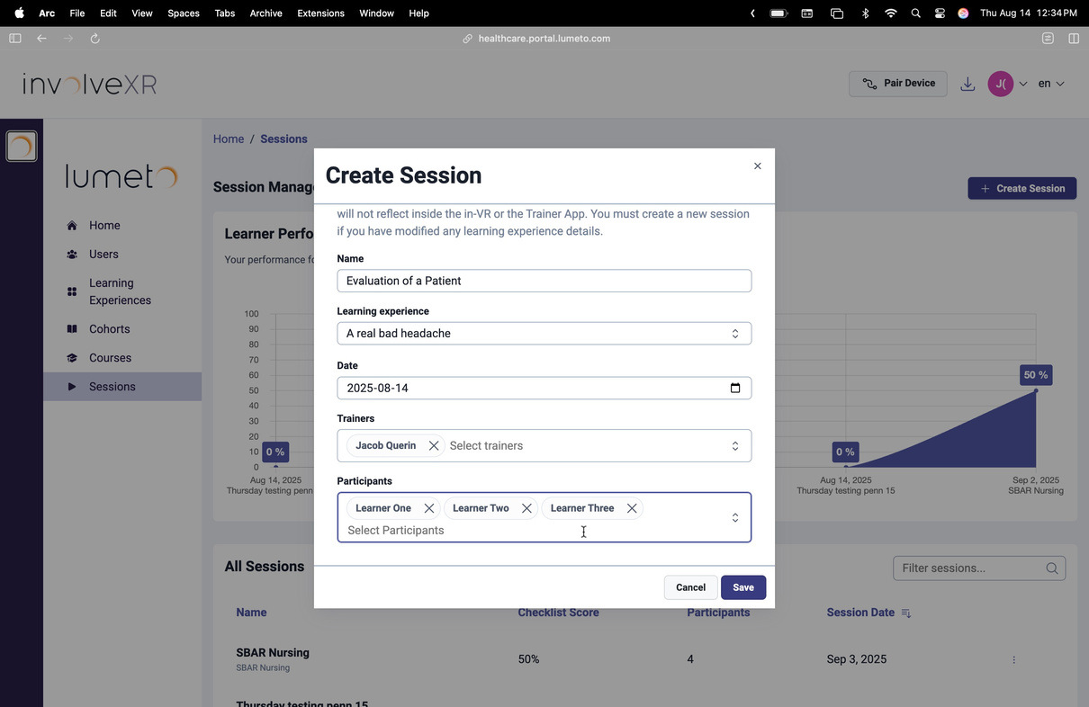Participants fields in the Create Session window