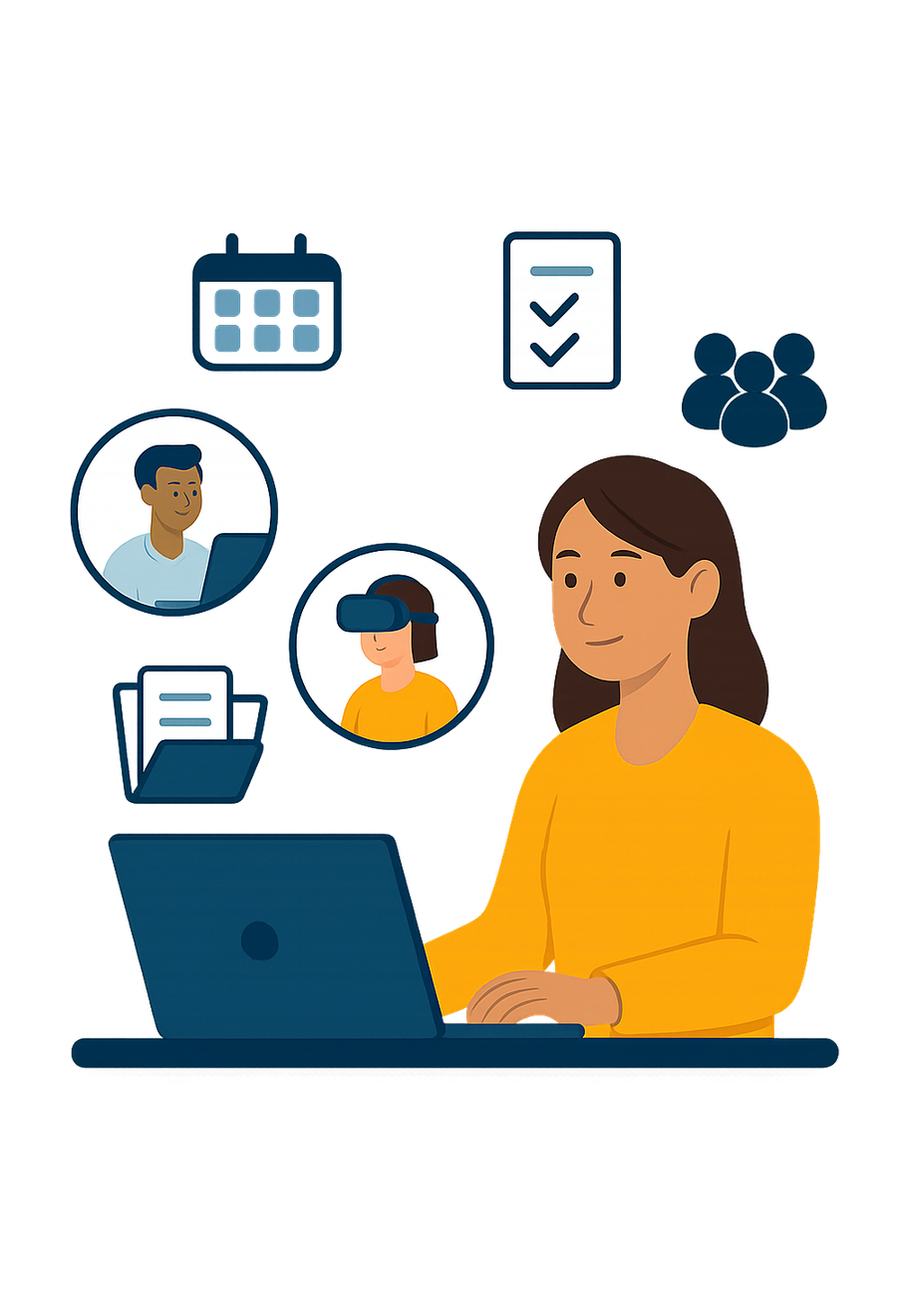 Illustration of a learner scheduling lessons on a laptop