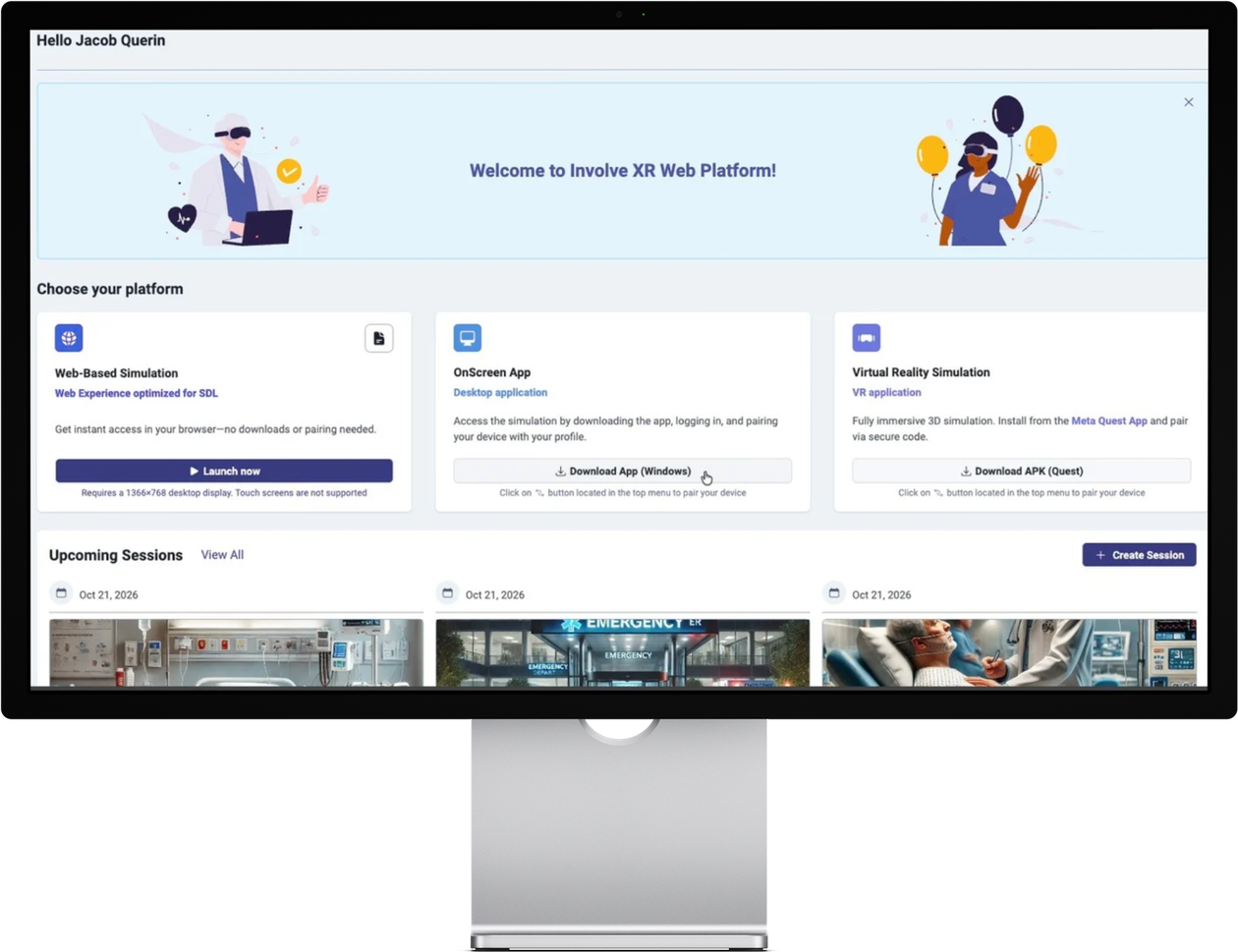 Web Portal home with the Choose your platform section on a monitor