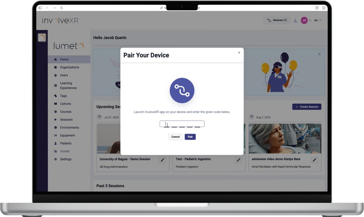 Pair Your Device window in the Web Portal on a laptop