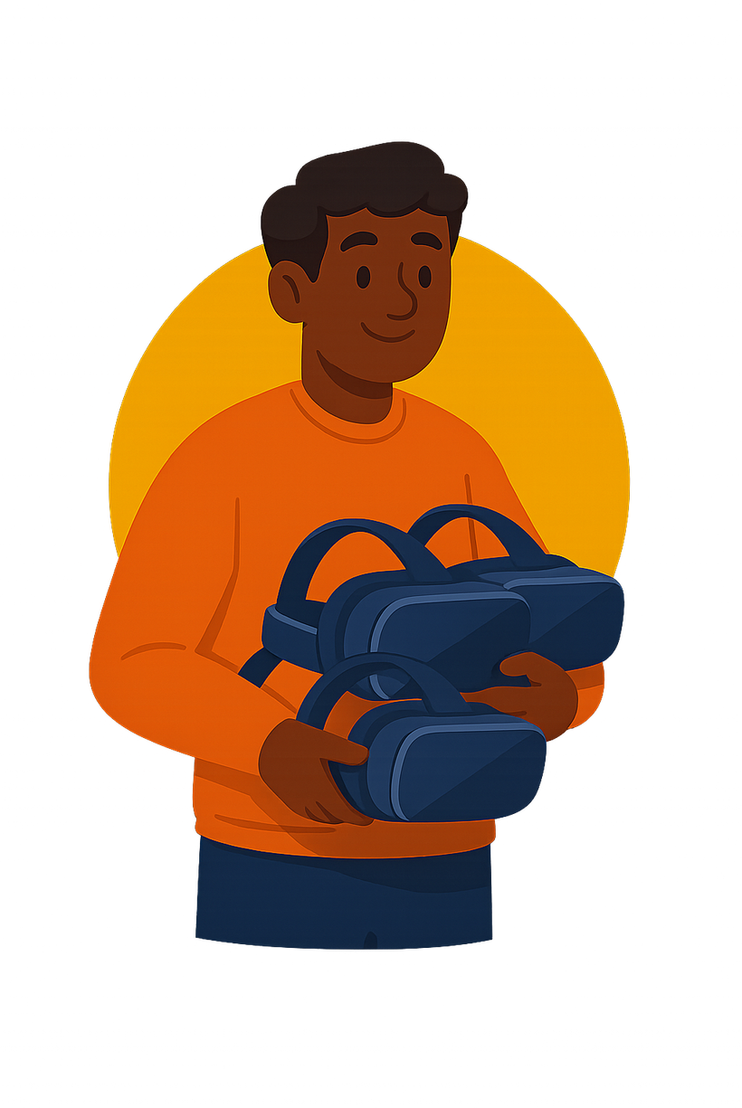 Illustration of a person holding a VR headset