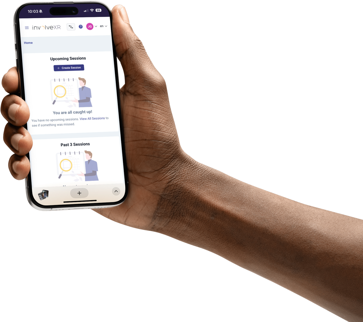 Hand holding a phone signed in to the Web Portal