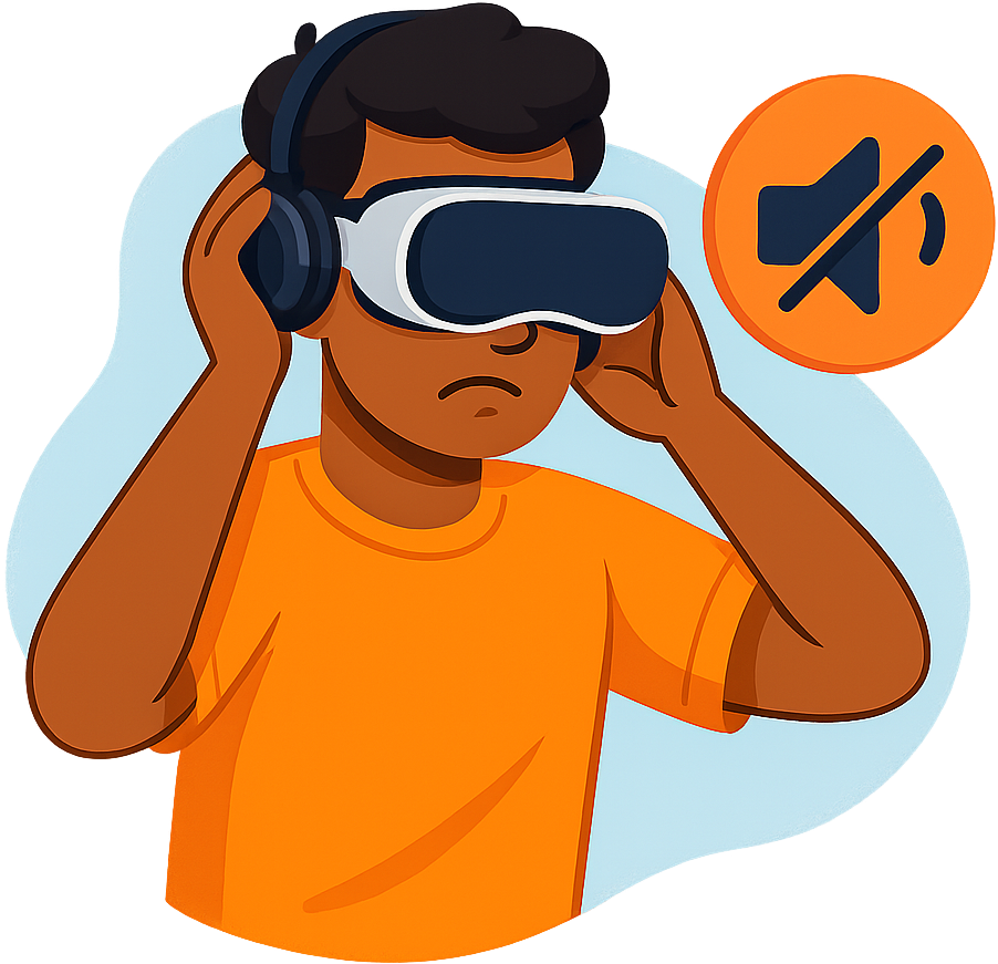 Illustration of a learner in a headset with no sound