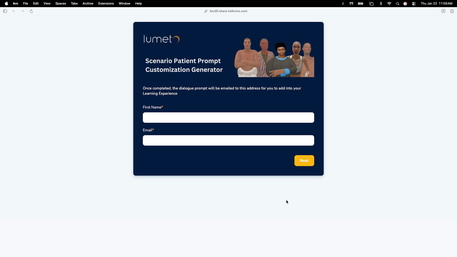Scenario Patient Prompt Customization Generator form