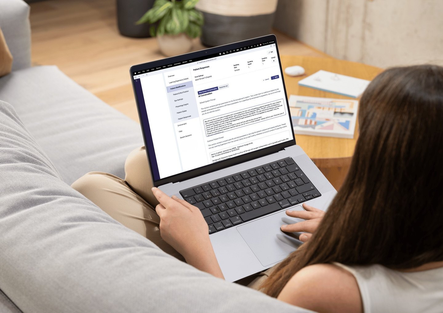 Educator writing a patient prompt on a laptop