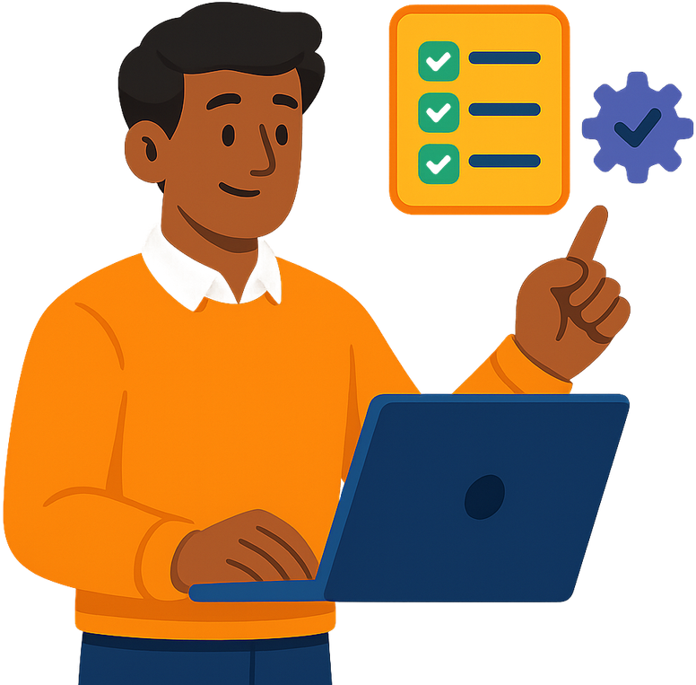 Illustration of a learner on a laptop with a checklist